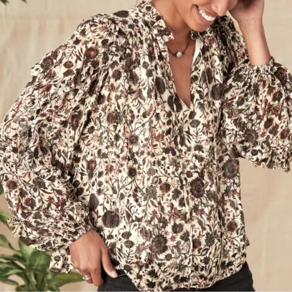 Marie Oliver Thistle & Vine Viscose/silk boho indie floral blouse size XL
